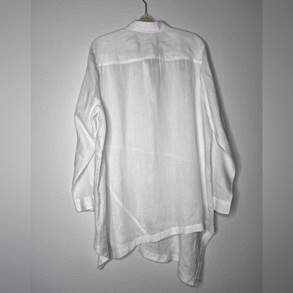 J.Jill TOP  Long SLEEVES LINEN  BOHO Size XL Relaxed Lagenlook Asymmetrical Hem - Picture 2 of 6